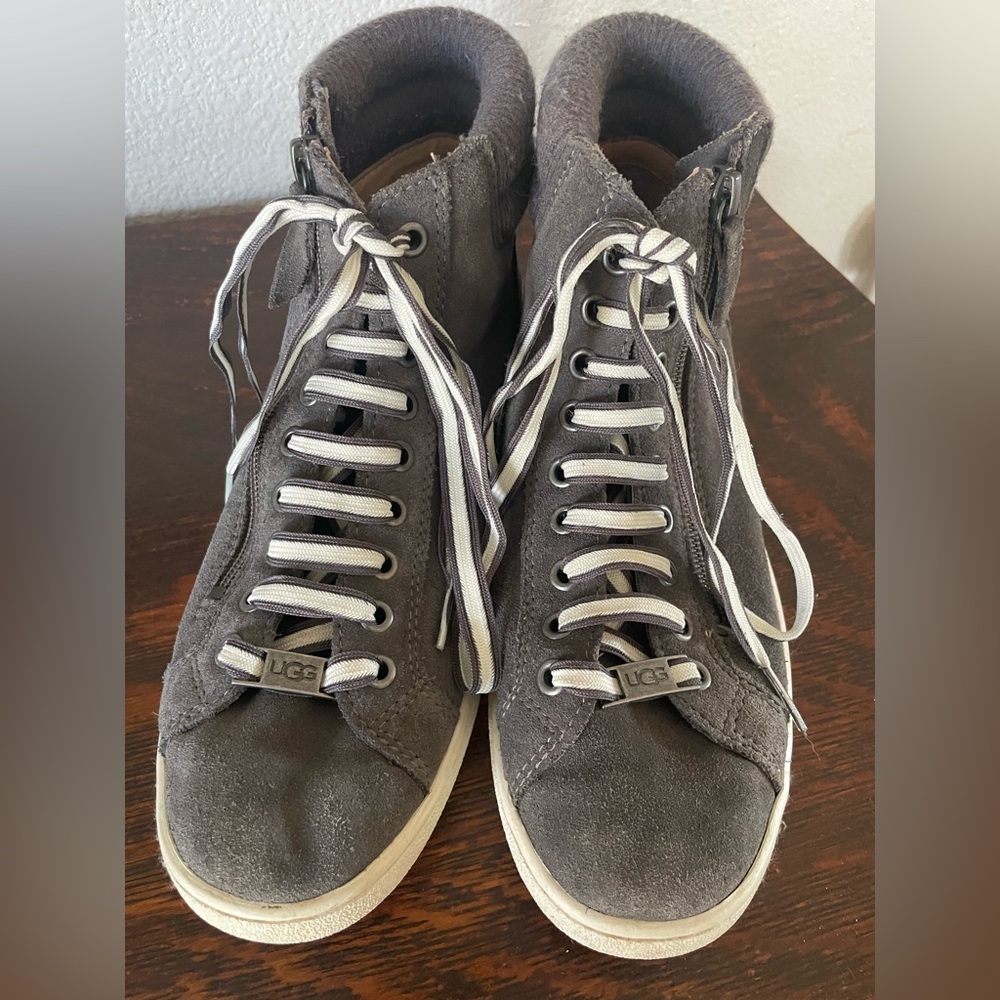 UGG Women’s Alameda Gray Charcoal Leather Suede High-Top Mid Zip Sneakers
